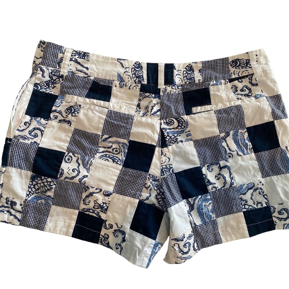 Vineyard Vines Womens Patchwork Shorts Navy White Gingham Nautical Size 14 - Picture 3 of 6